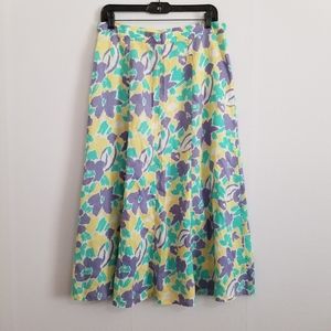 Floral Midi Skirt in Yellow, Lavender & Teal
